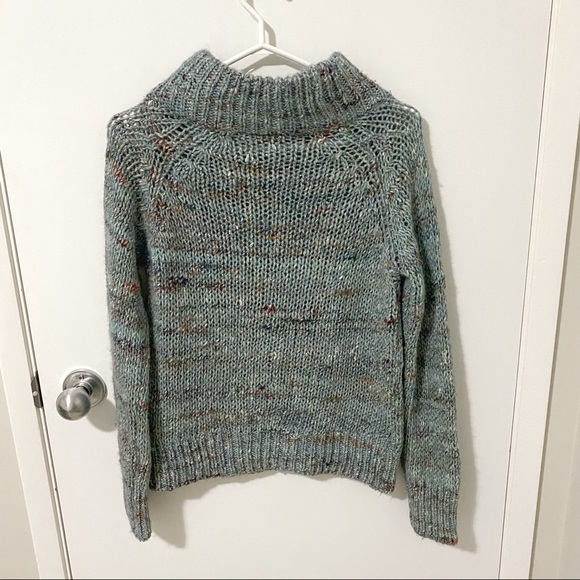 Anthropologie Moth Alpaca/Wool Blend Cowl Neck Knit Sweater Blue/Green Small - Picture 7 of 13